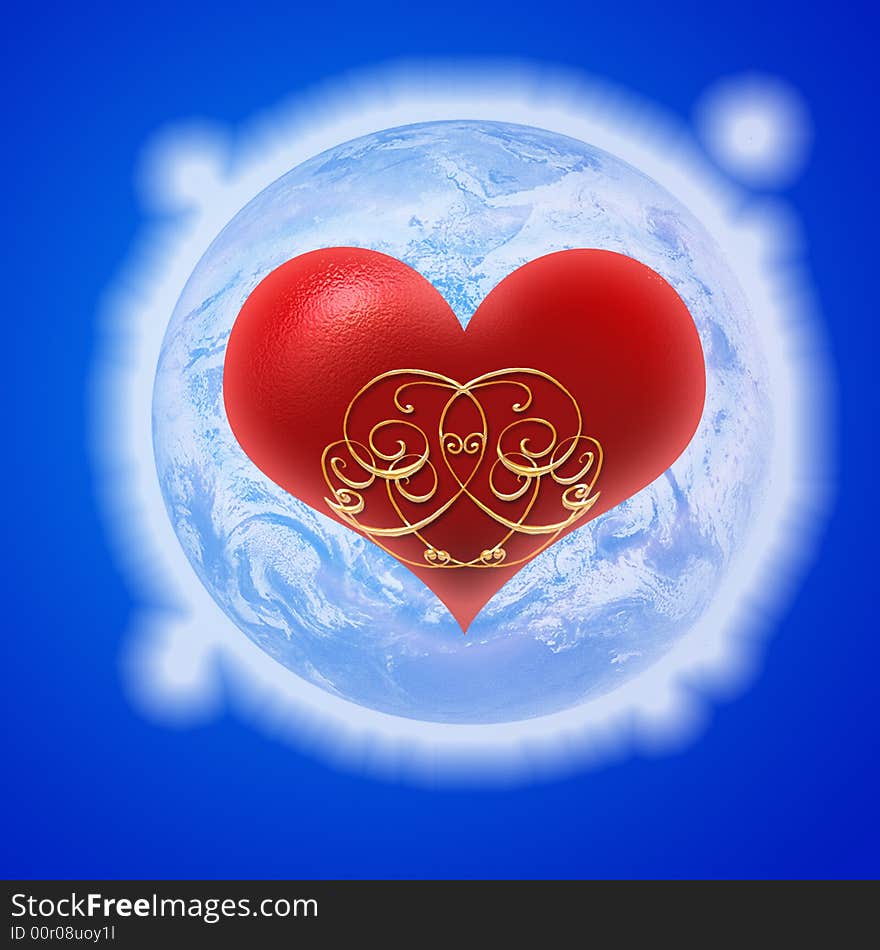 Illustration of a heart with banner and wings. Illustration of a heart with banner and wings