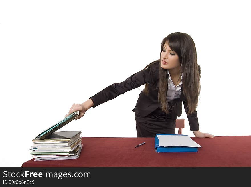 White pretty business woman posing in studio