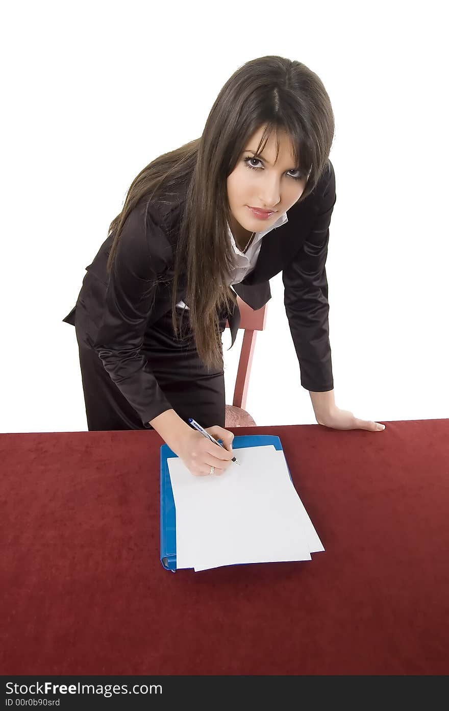 White pretty business woman posing in studio