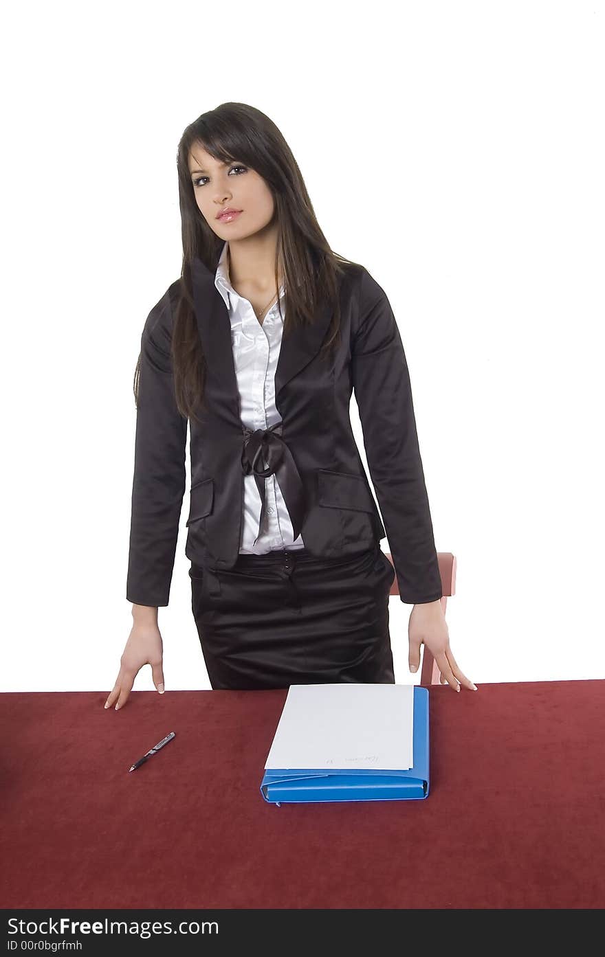 White pretty business woman posing in studio