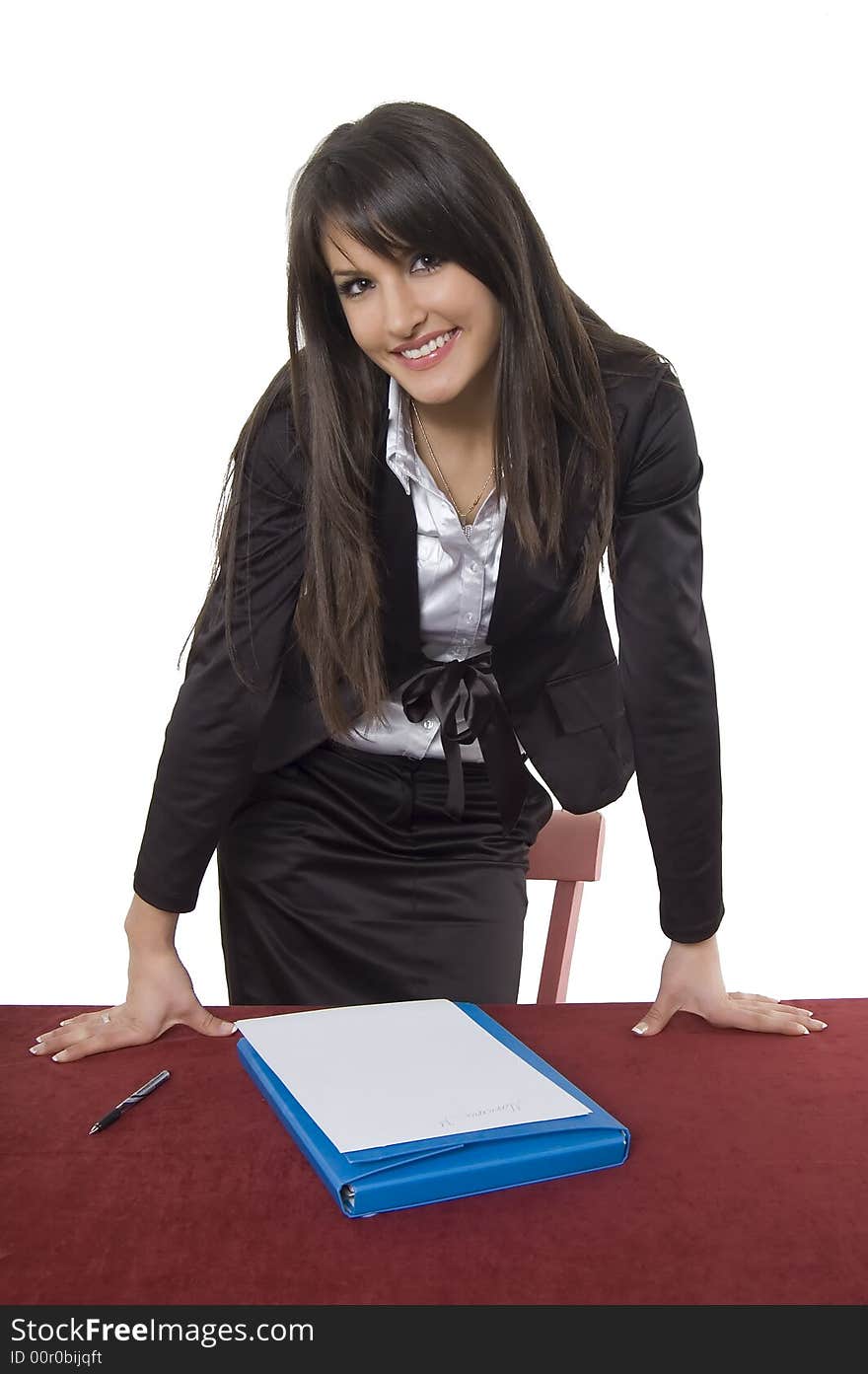 White pretty business woman posing in studio