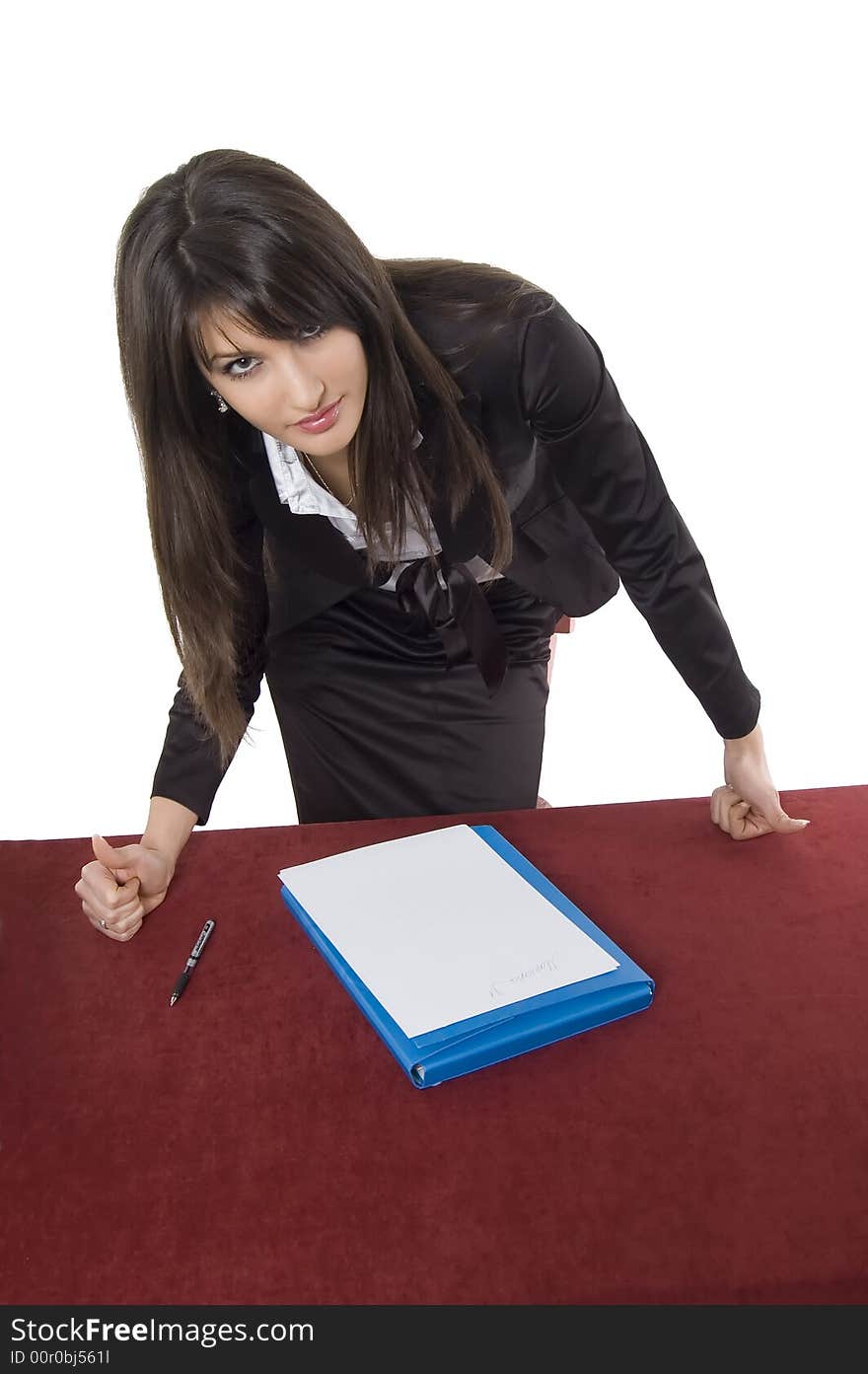 White pretty business woman posing in studio