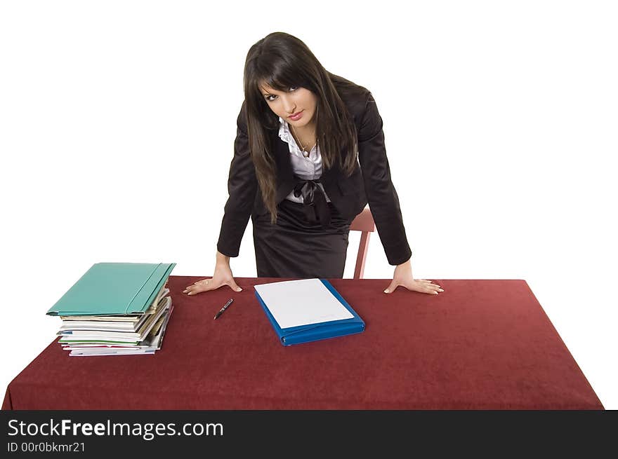 White pretty business woman posing in studio