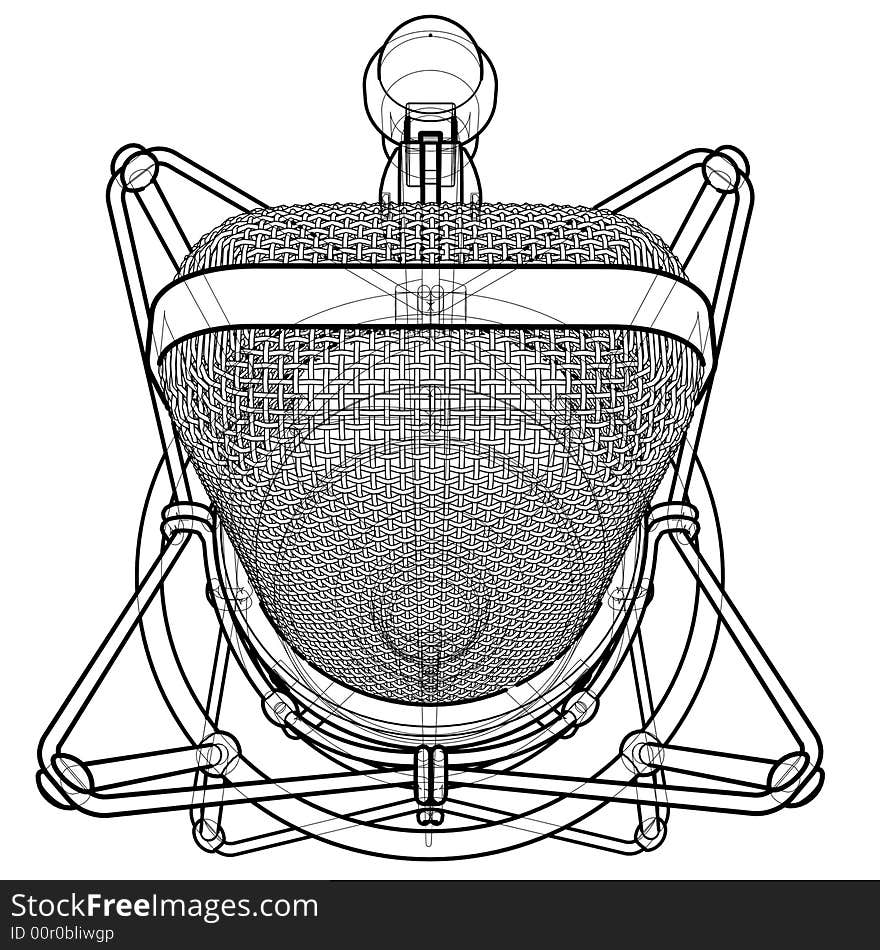 Professional microphone: 3d wire-frame technical draw