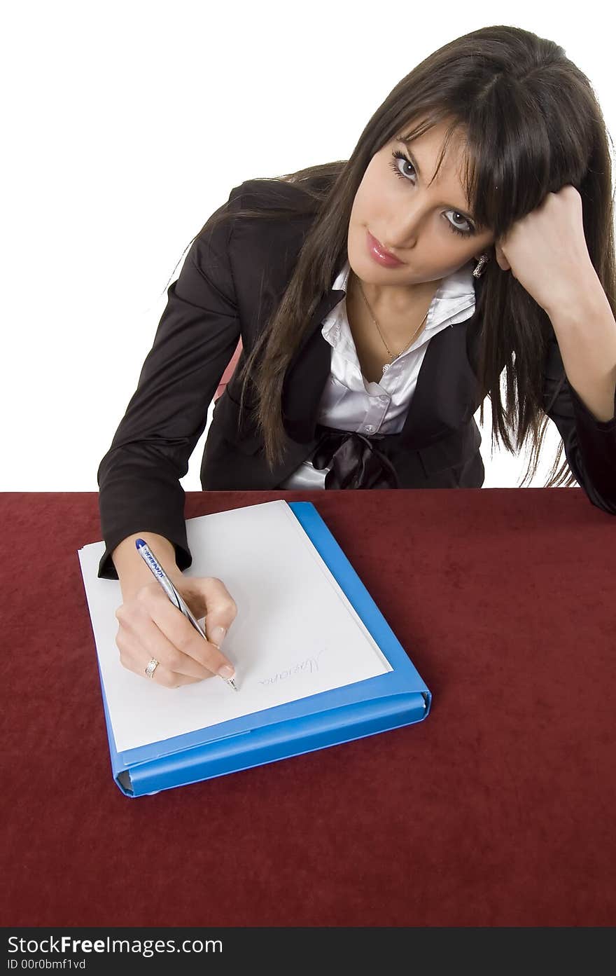 White pretty business woman posing in studio