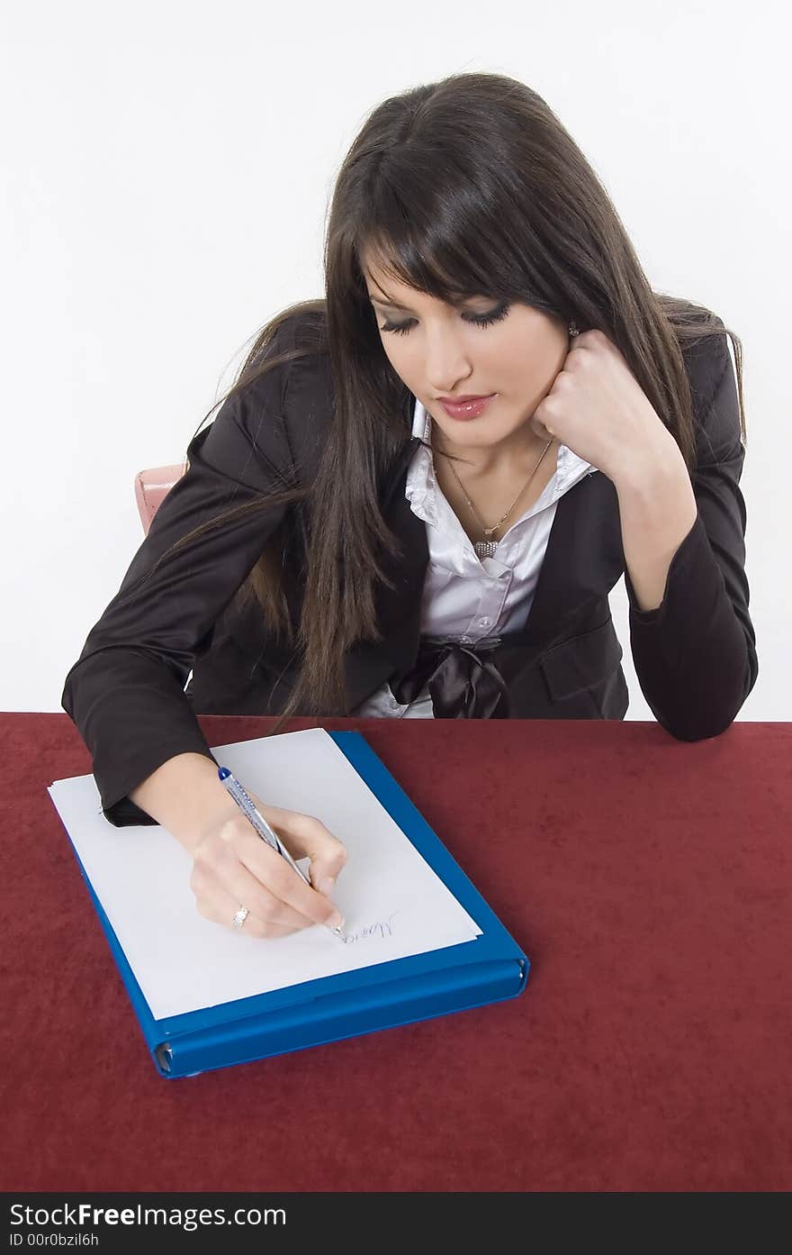 White pretty business woman posing in studio