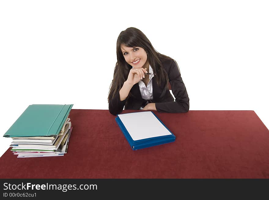 White pretty business woman posing in studio