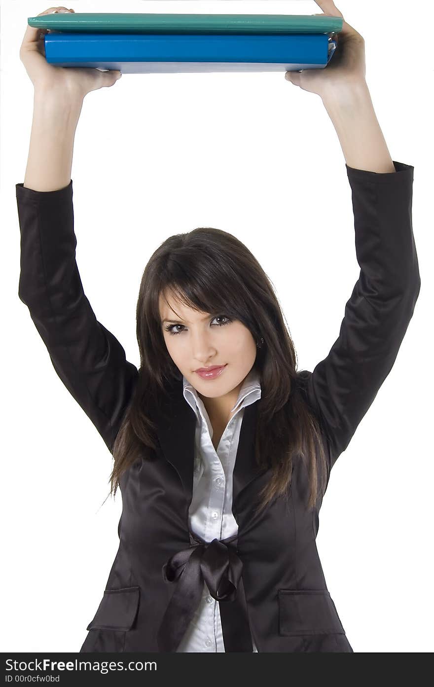 White pretty business woman posing in studio