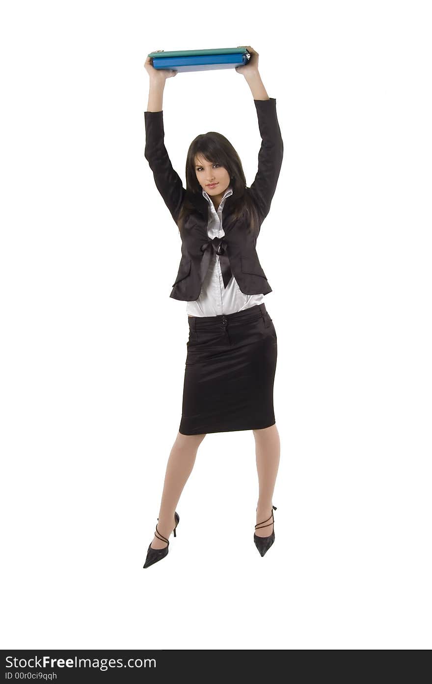 White pretty business woman posing in studio