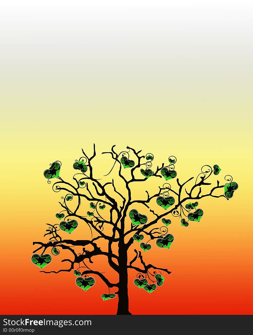 An illustration of a tree with recycle symbols as leafs. An illustration of a tree with recycle symbols as leafs