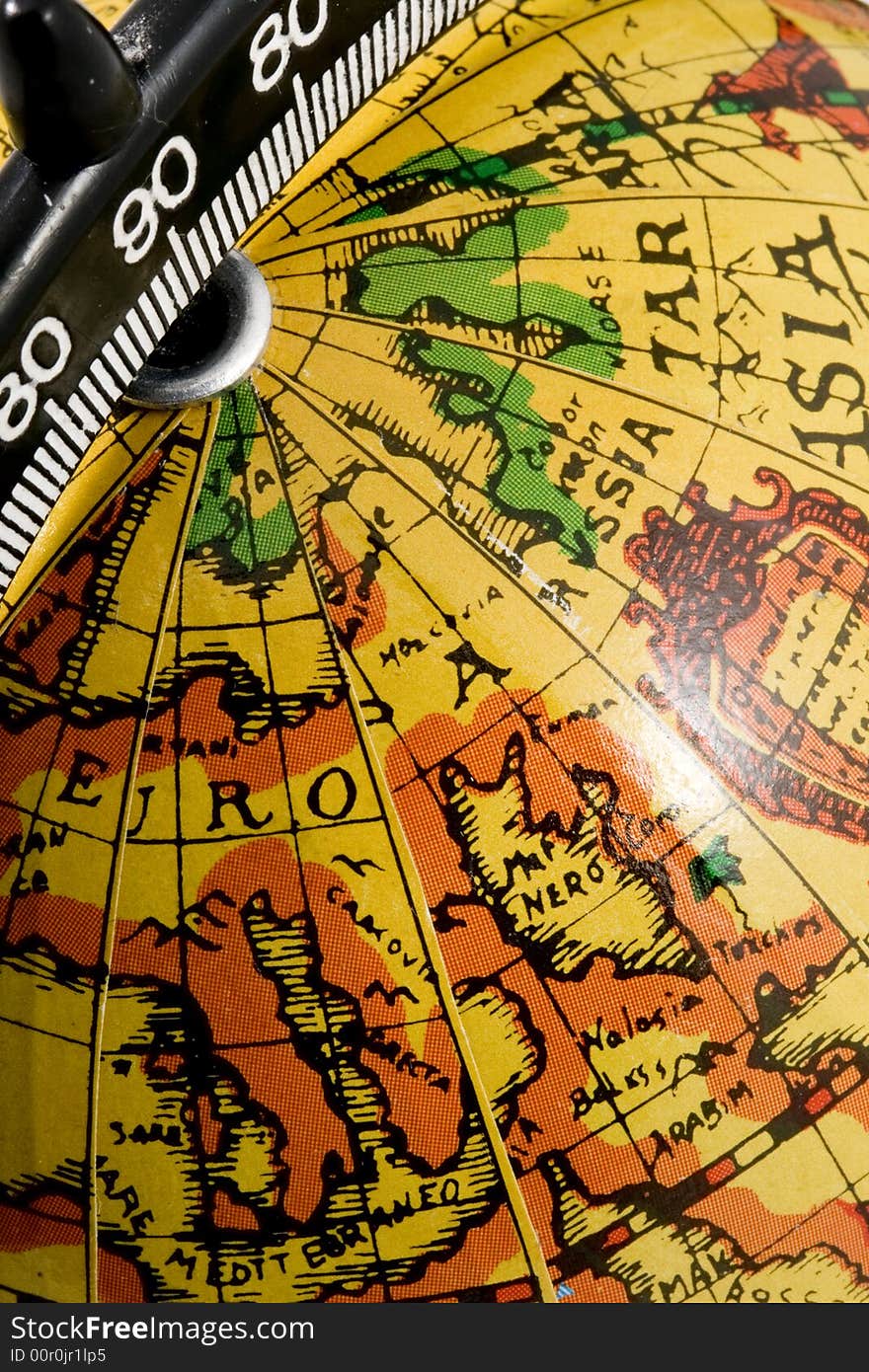 Detail of the north pole of an old globe