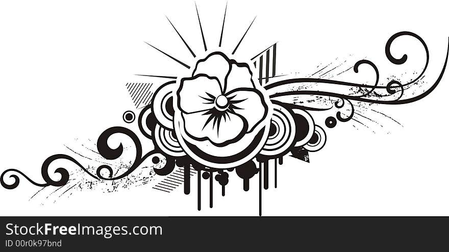 Black and white floral design with grunge details, vector illustration series. Black and white floral design with grunge details, vector illustration series.