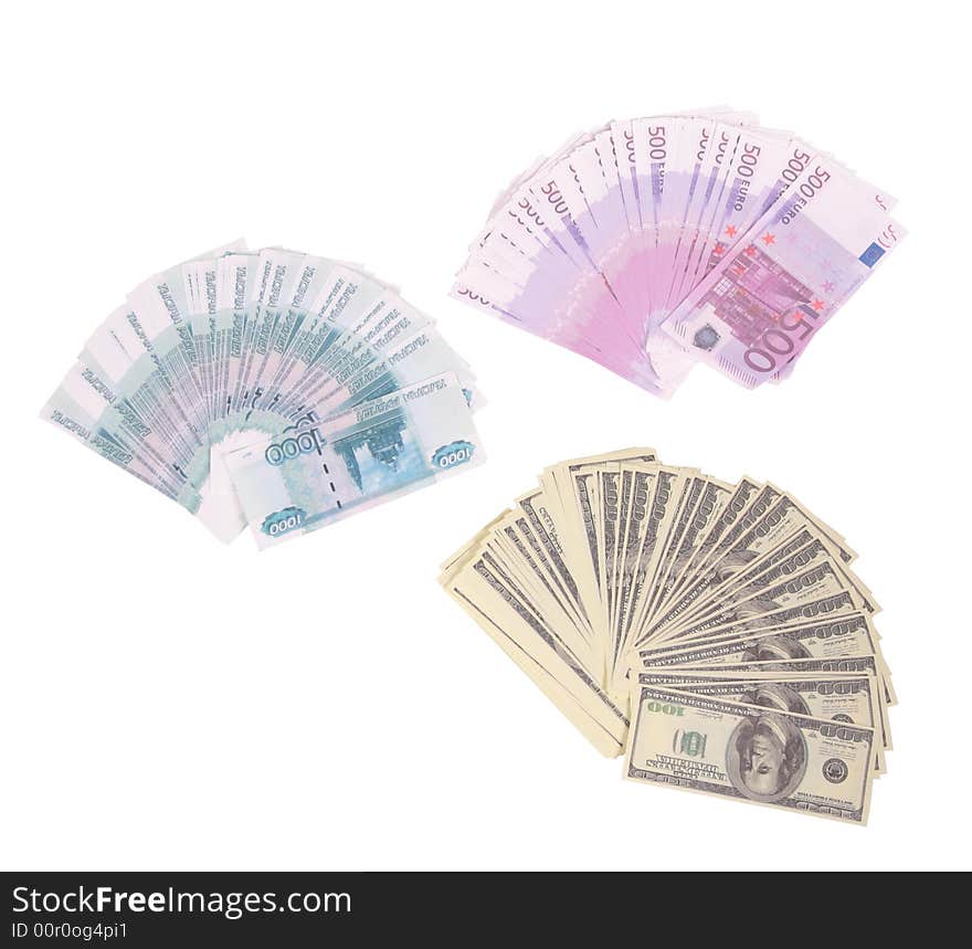 Money Rubles Euro Dollars souvenir on white