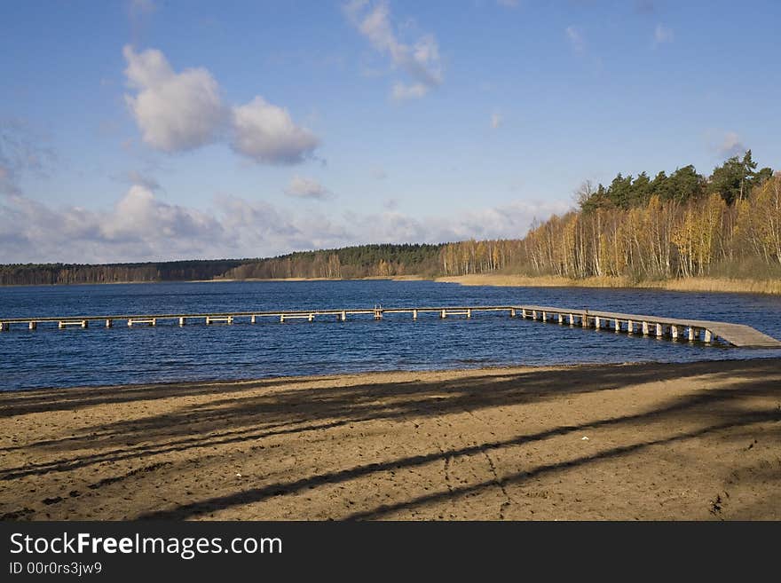 Landscape blue sky and lake in fall Poland