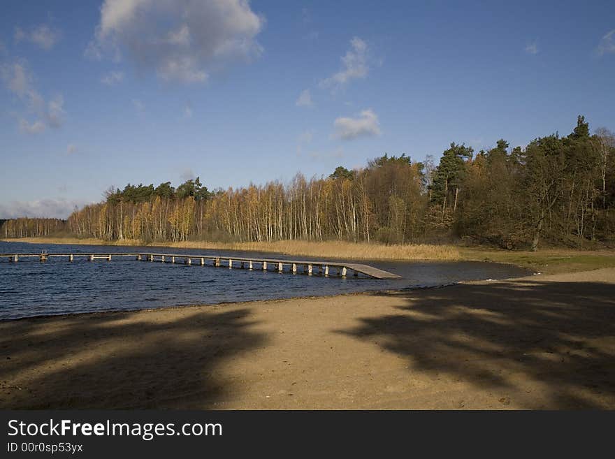 Landscape blue sky and lake in fall Poland