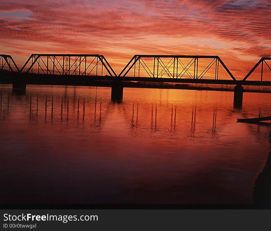 Railroad Trestle At Sunset