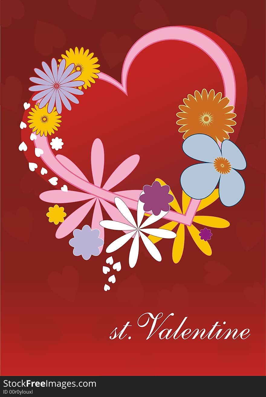 Valentine card with hearts and flowers. Valentine card with hearts and flowers