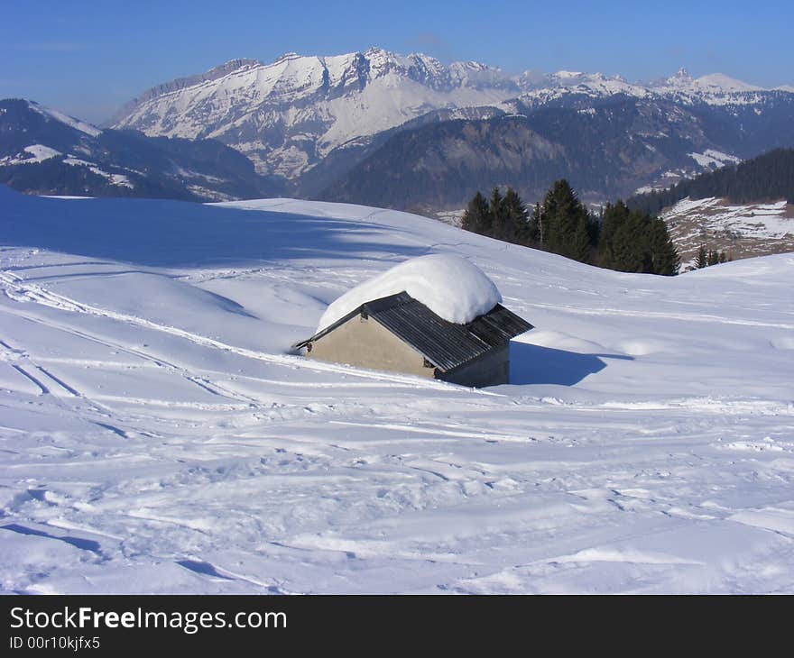 Mountains shack landscape fog drill cloud Alps altittude white snows mount. Mountains shack landscape fog drill cloud Alps altittude white snows mount