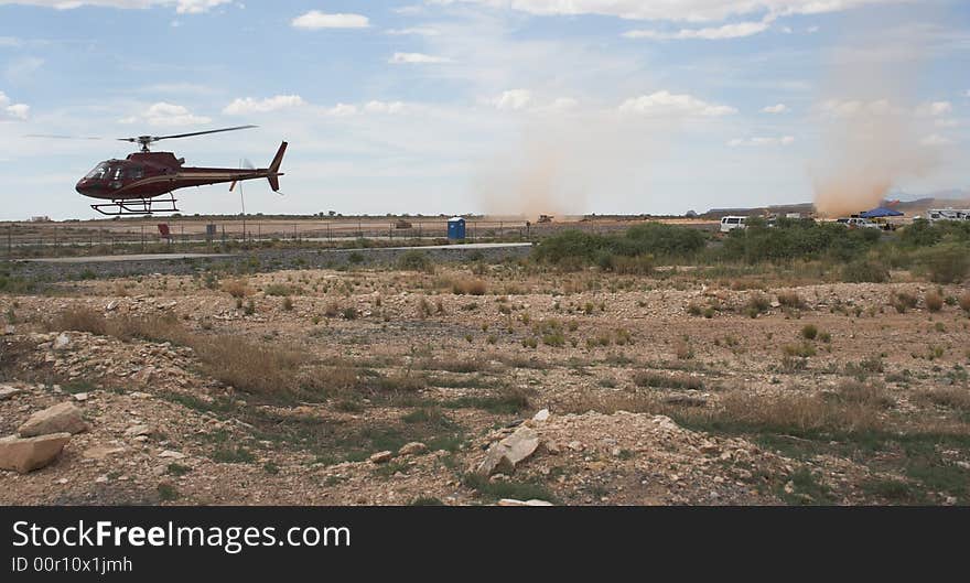 Helicopter flying on a construction site