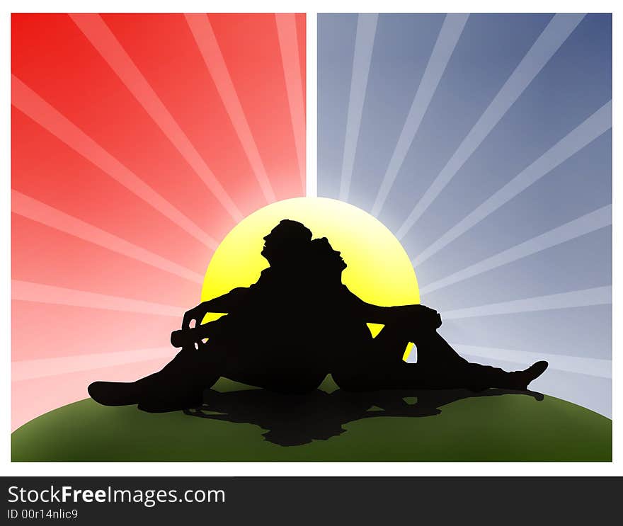 Illu of man and woman with red and blue background. Illu of man and woman with red and blue background