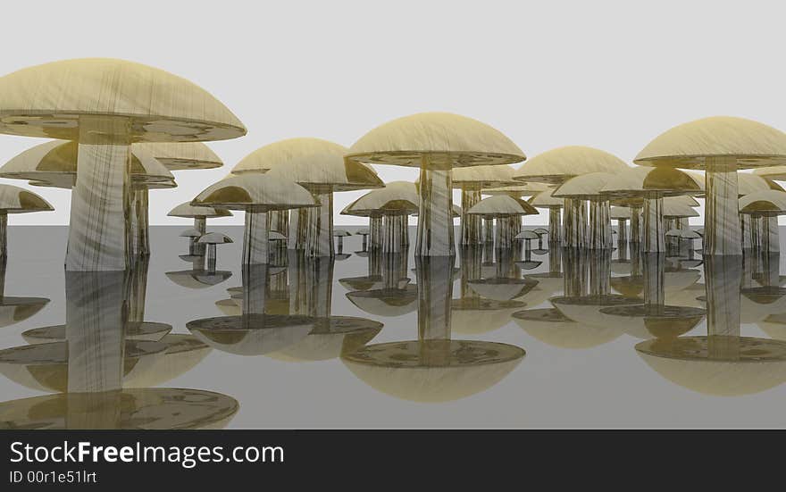 A matalic mushroom cluster on flat surface. A matalic mushroom cluster on flat surface