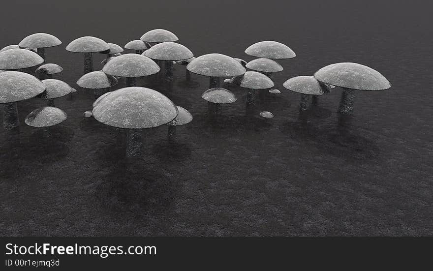 A matalic mushroom cluster on flat surface. A matalic mushroom cluster on flat surface