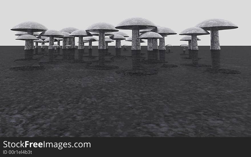 A matalic mushroom cluster on flat surface. A matalic mushroom cluster on flat surface