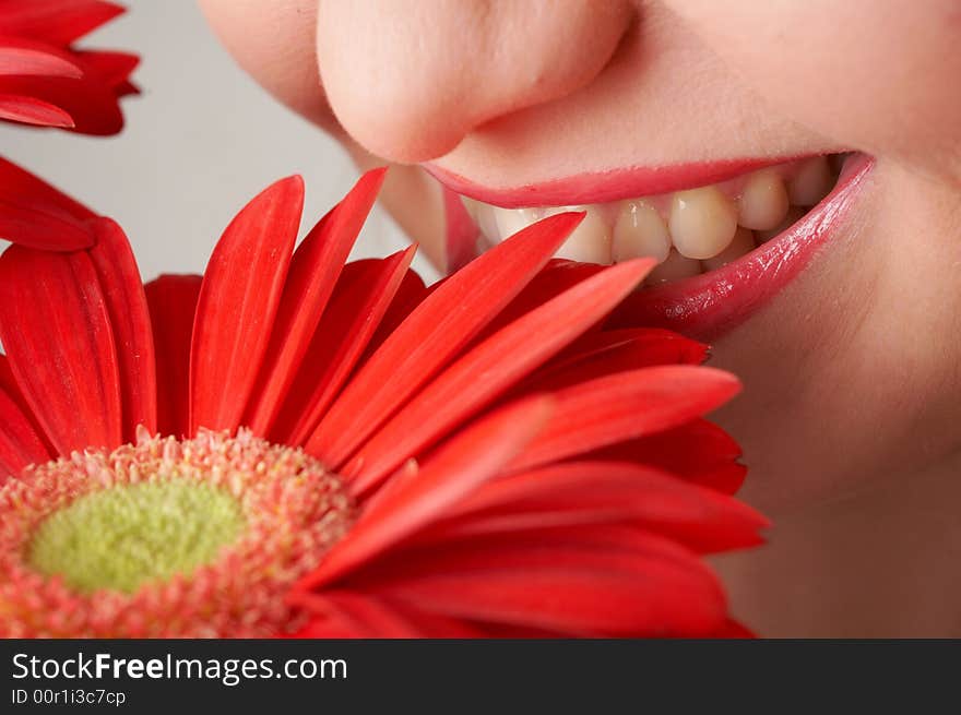 Lips and red flowers