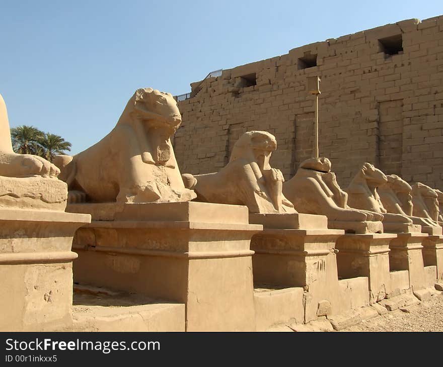 Statue of rams guarding included in Karnak temple from Luxor