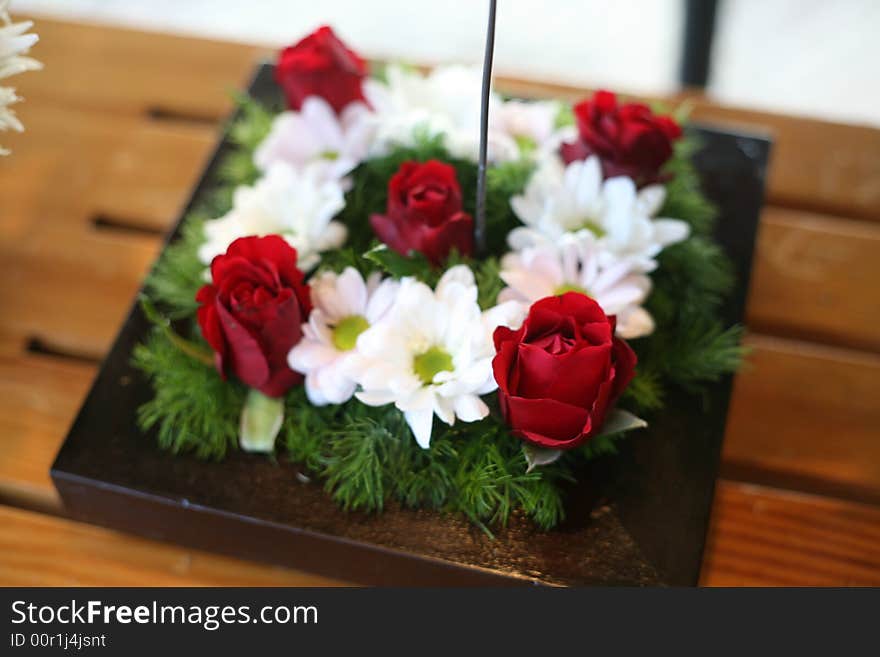 Picture of close up red and green roses and flowers. Picture of close up red and green roses and flowers