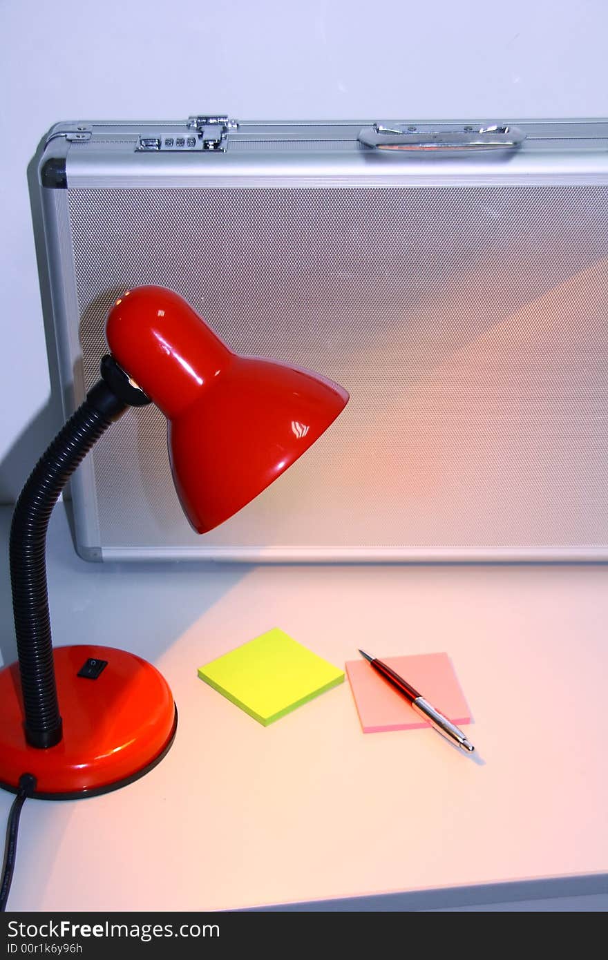 Red reading lamp and metal key