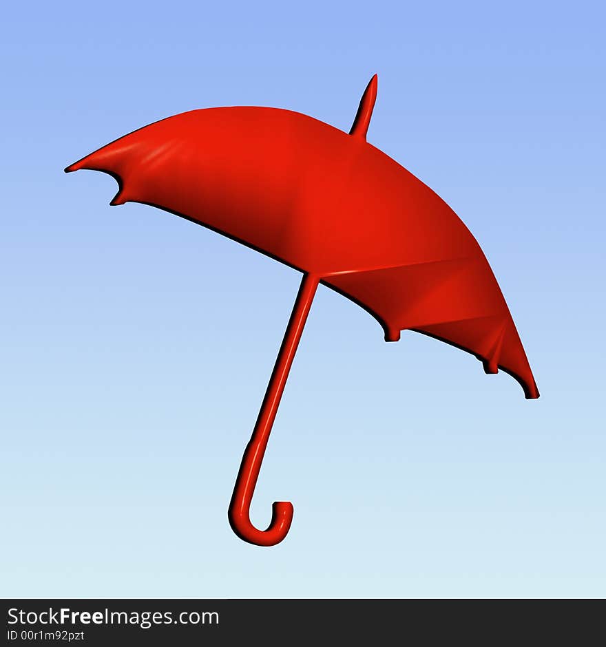 3D red brolly blowing in the wind