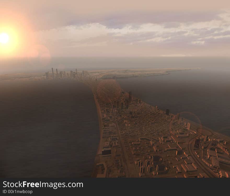 A 3d model of an imaginary city illustration. A 3d model of an imaginary city illustration