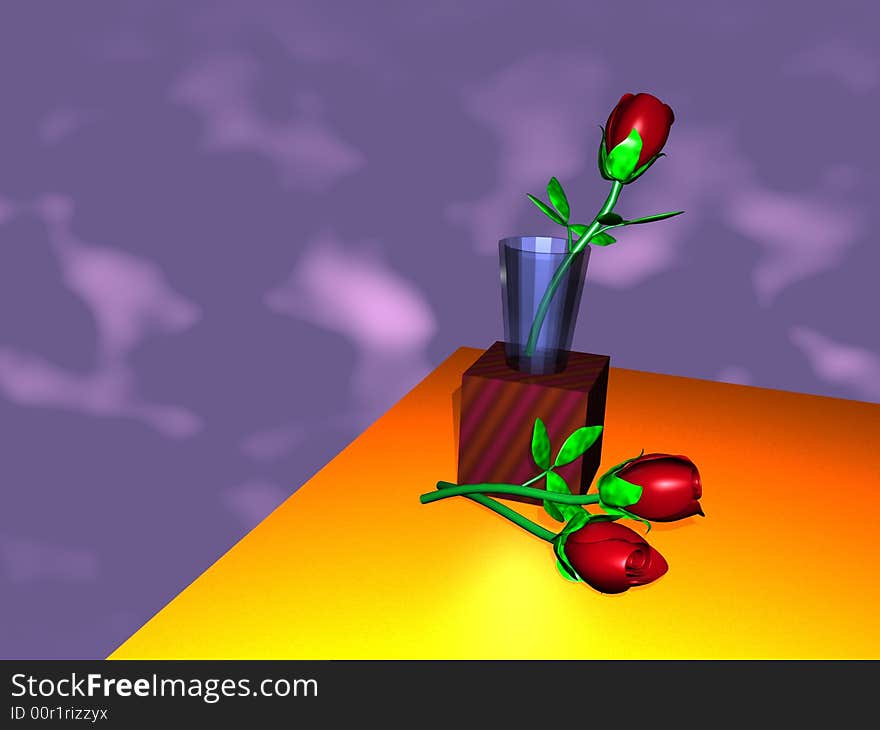 The image of a red rose in a glass on a dark blue background