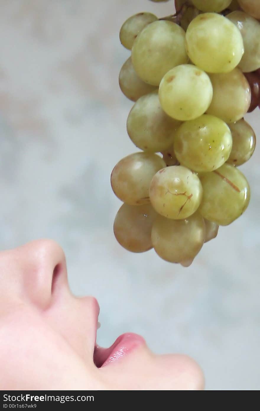 Womans lips and vine on gray background