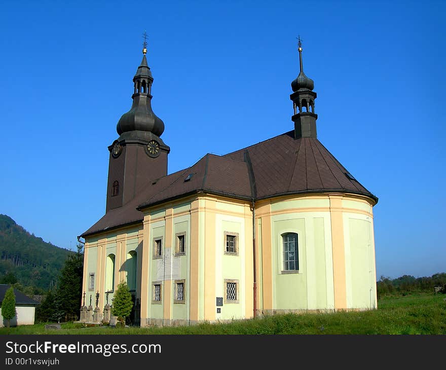 Traditional Czech baroque church located in the country. Traditional Czech baroque church located in the country.