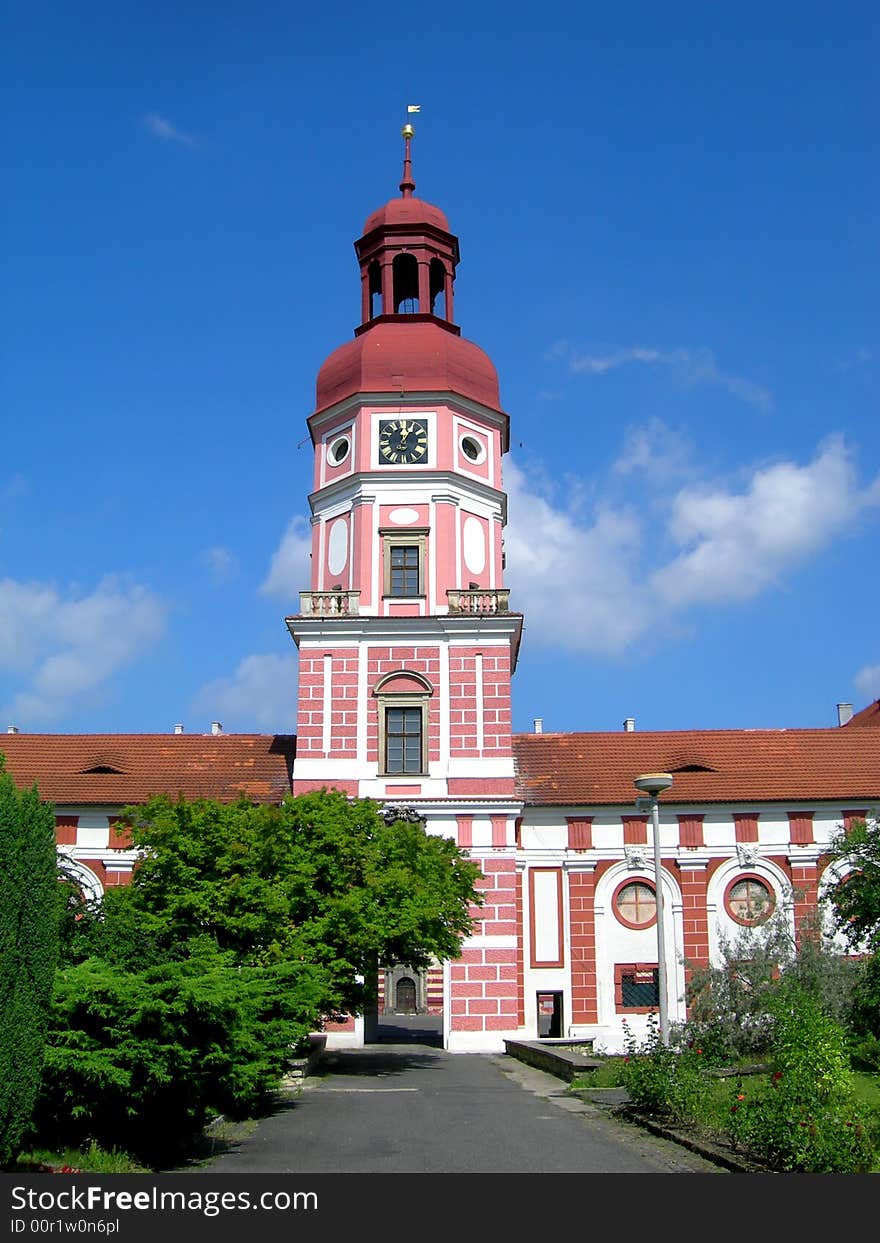 Baroque city hall with tower and belfry from the Czech republic