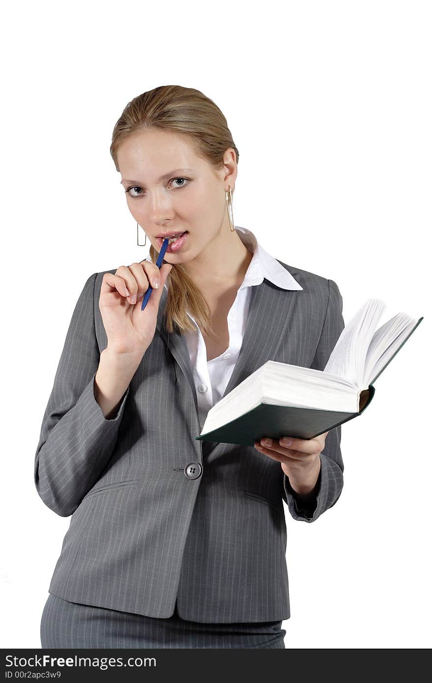 The young girl with the opened book. The young girl with the opened book