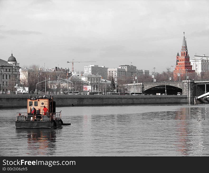 Spring. Start of navigation on Moskva-river. The Kremlin on the background. Spring. Start of navigation on Moskva-river. The Kremlin on the background.