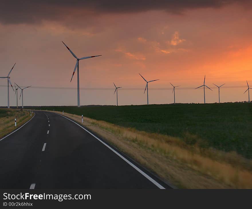 Road with windmill