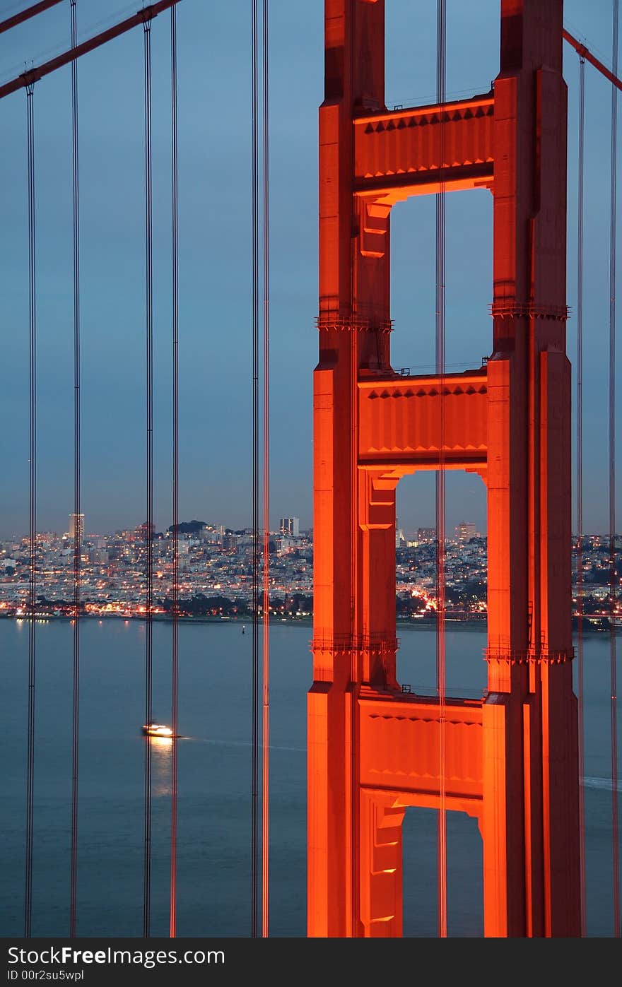 Golden Gate Bridge at Dusk Blue Light City Lights. Golden Gate Bridge at Dusk Blue Light City Lights