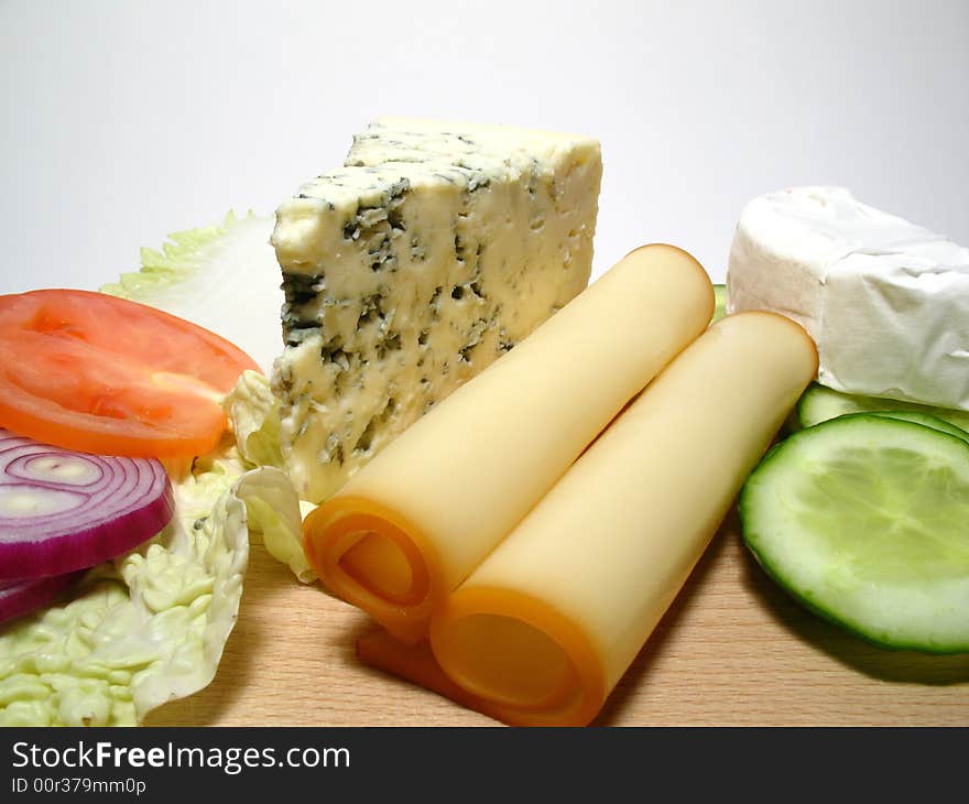 Still life with three cheeses kinds