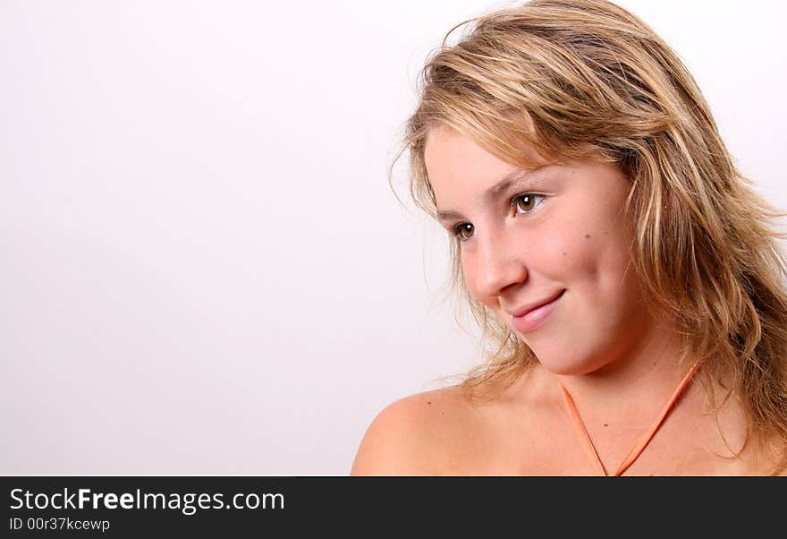 Teenage female model on a white background. Teenage female model on a white background