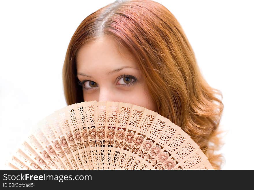 Girl close your face by fan