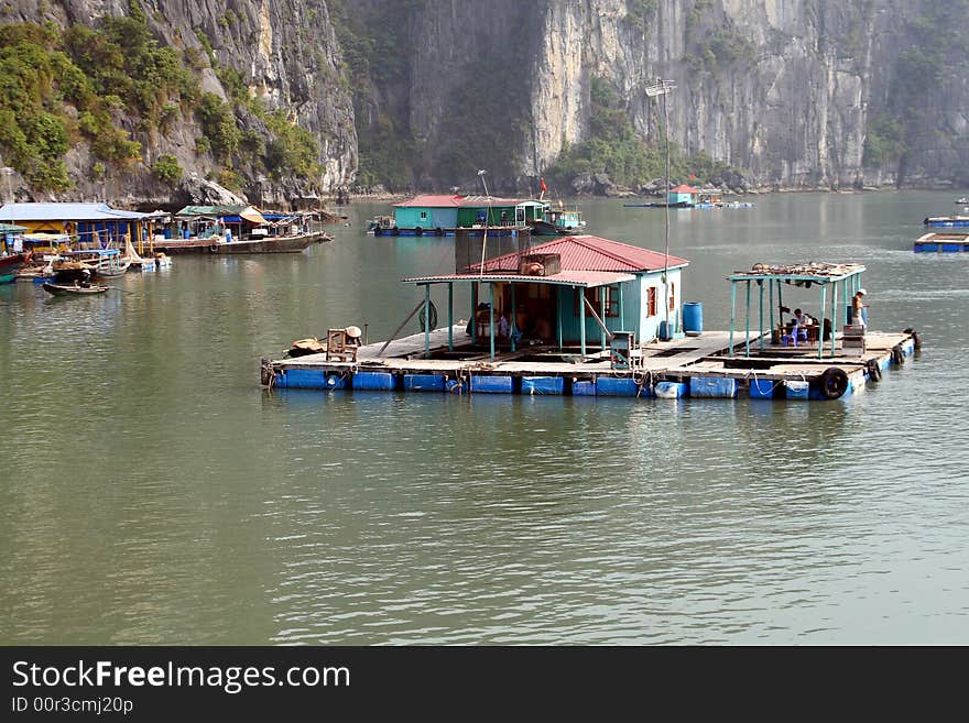 Halong bay, village on the river, vietnam. Halong bay, village on the river, vietnam