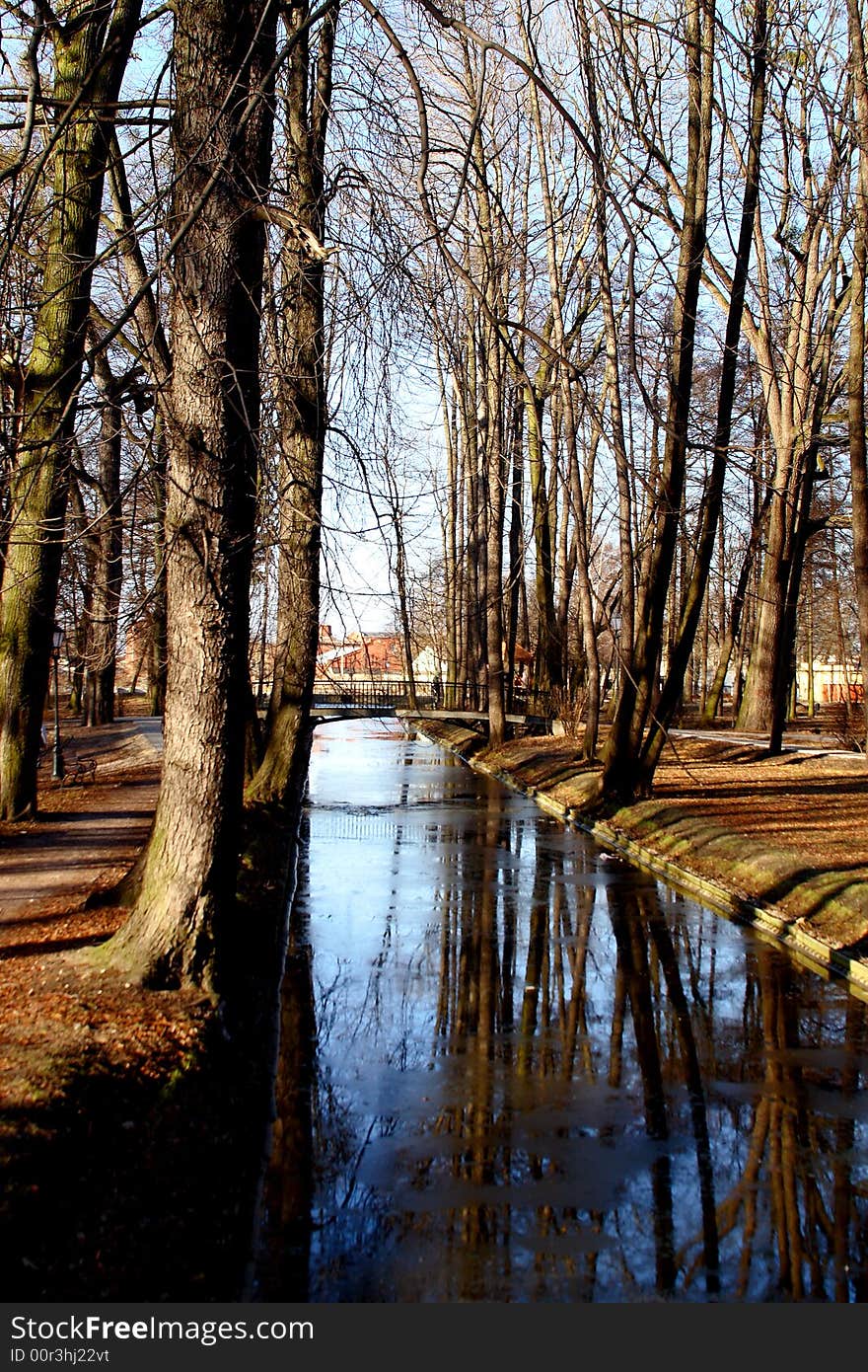 Hot winter park with river - Poland scene