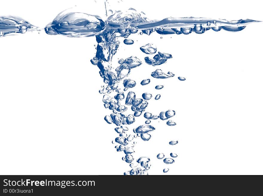 View through the fresh water pouring, splash bubbles