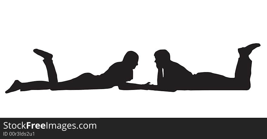 Silhouette of a couple laid down