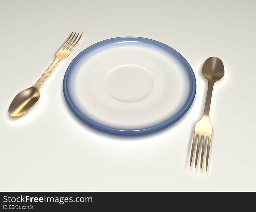 Plate, forks and spoons