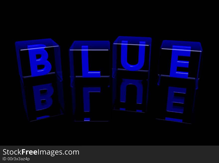 Word Blue made  of glass cubes